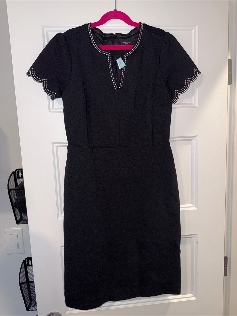 Ann Taylor Black Scalloped-Sleeve Midi Dress